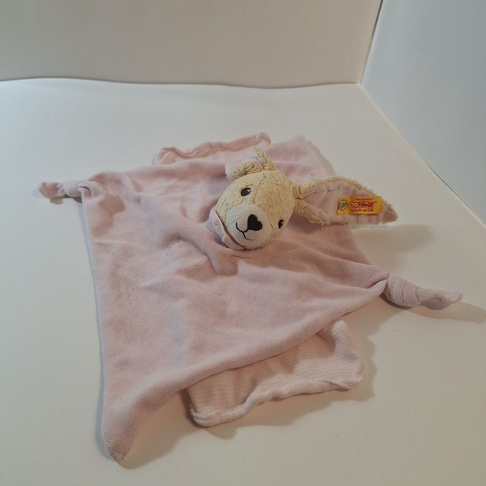 STEIFF BABY BLANKET BUNNY RABBIT PINK Plush Stuffed Animal Lovey